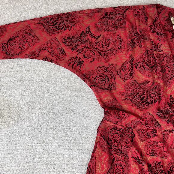 On The Rocks Vintage Dress Women's 11/12 Red Black Gold Floral Print 80s Pockets - Picture 3 of 15